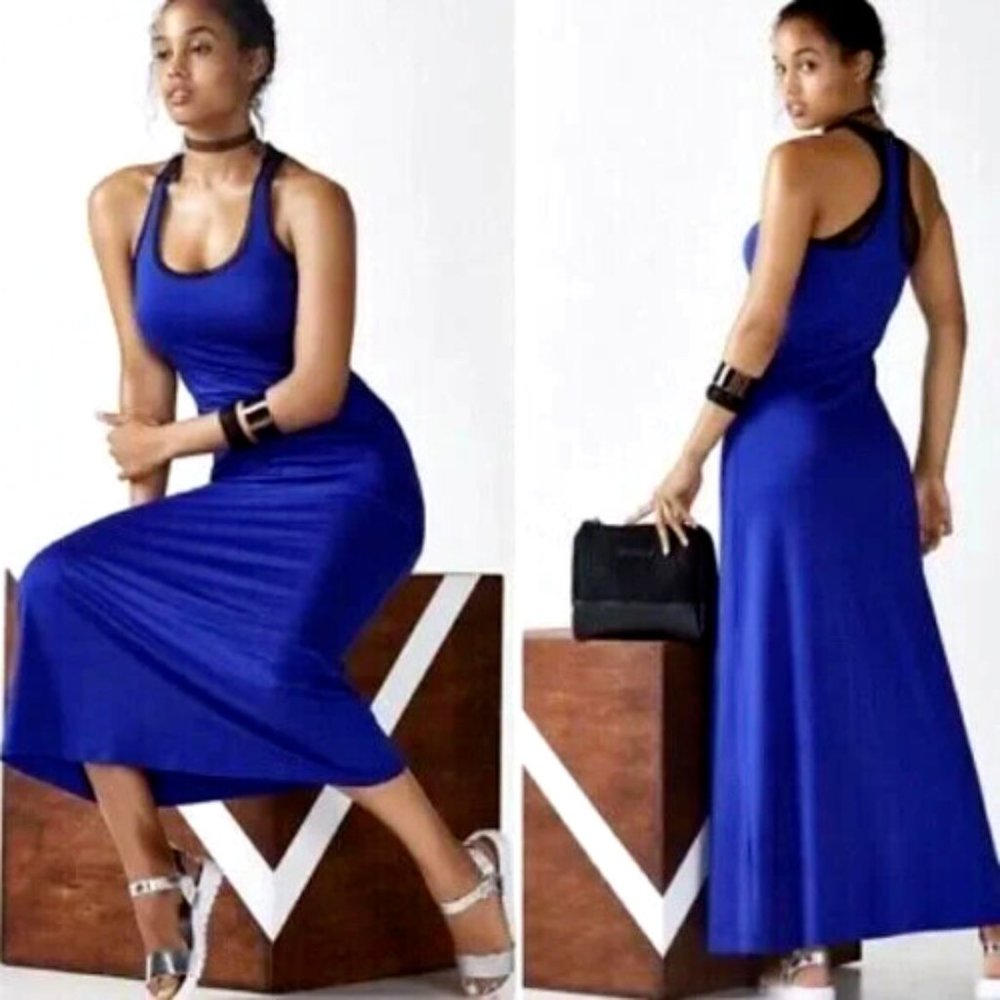 Fabletics Royal Blue Mosa Maxi Dress Mesh Racerback All Way Stretch